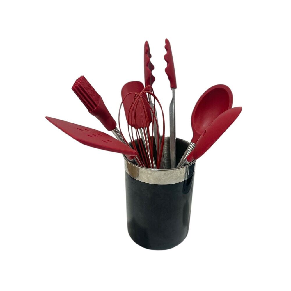 Oneida Silicone Stainless Red Kitchen Tool & Crock Set 8 Pc Lot Spatula READ